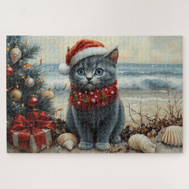 Puzzle Playa de Vintage para gatos azules rusos (Horizontal)