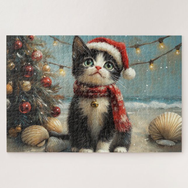 Puzzle Playa de Vintage para gatos de Tuxedo (Horizontal)