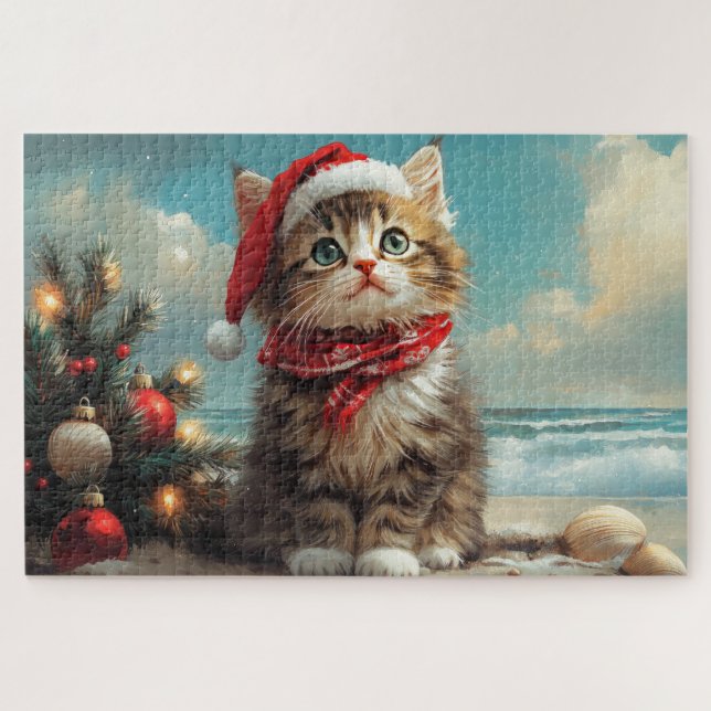 Puzzle Playa de Vintage para gatos siberianos (Horizontal)