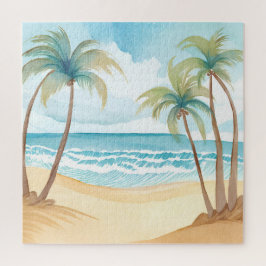 Puzzle Playa Hawaiana | Aquarela Tropical de Palmeras