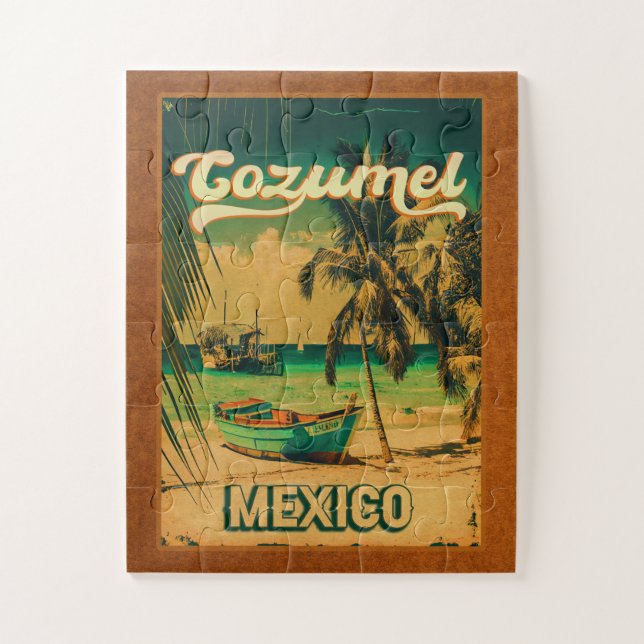 Puzzle Playa Mexicana Cozumel Palm Tree Retro 80 (Vertical)