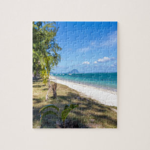 Puzzle playa pública de Flic en Flac Mauritius con vistas