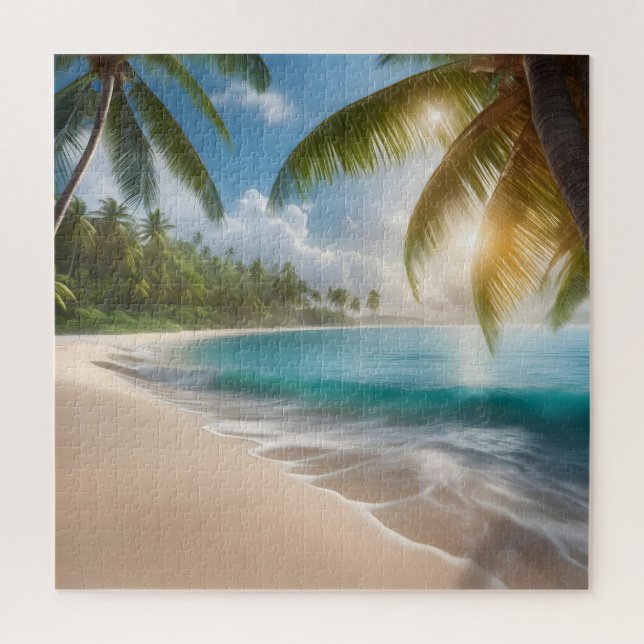 Puzzle Playa tropical con palmeras (Vertical)