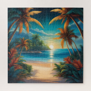 Puzzle Playa tropical con palmeras