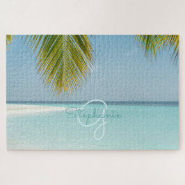 Puzzle Playa tropical Turquesa Monograma Palm Tree