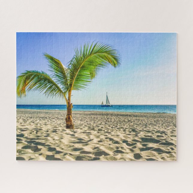 Puzzle Playas tropicales | Barco de vela, palmera, Aruba (Horizontal)