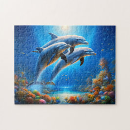 Puzzle Playful Dolphins Vibrant Underwater Ocean Scene