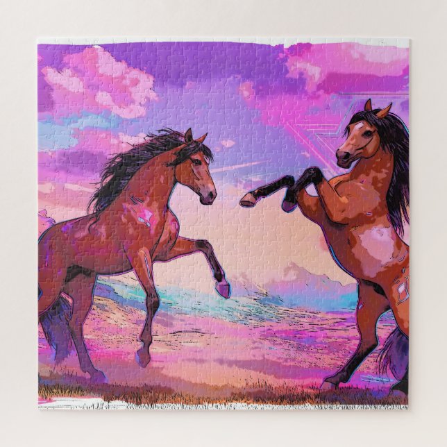 Puzzle Playful Hello - Two Stallions Greeting Each Other (Vertical)