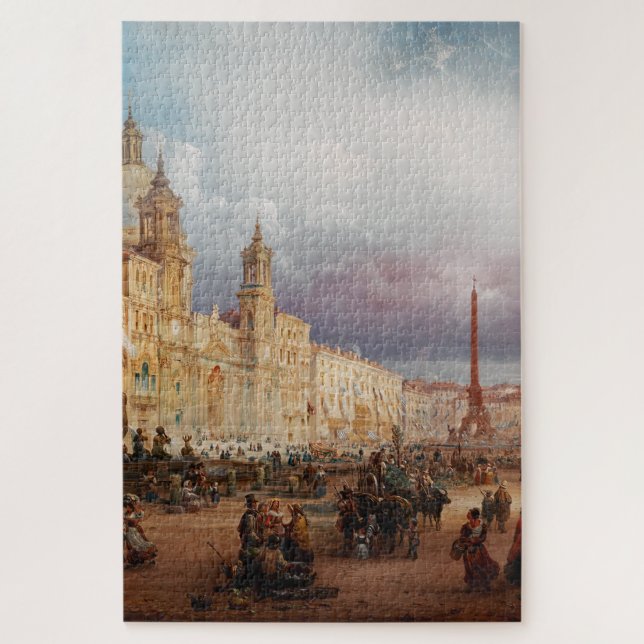 Puzzle Plaza Navona Mercado Roma 1850 Arte (Vertical)