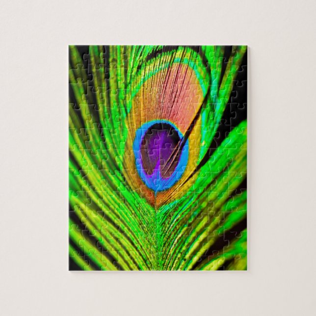 Puzzle Pluma de Pavo Real Colores Neón (Vertical)