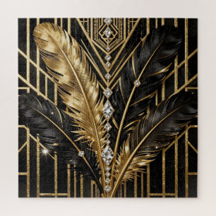 Puzzle Plumas Art Deco Negro Oro