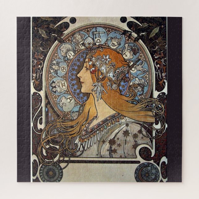 Puzzle Plume Zodiac Mujer de Alphonse Mucha - Art Nouveau (Vertical)