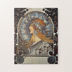Puzzle Plume Zodiac Mujer de Alphonse Mucha - Art Nouveau