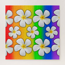 Puzzle Plumeria con colores arcoiris,