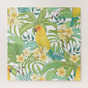 Puzzle Plumeria, Loro, Patrón Floral Vintage.