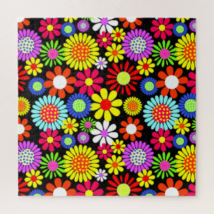 Puzzle Poder de flores hippie de primavera retro