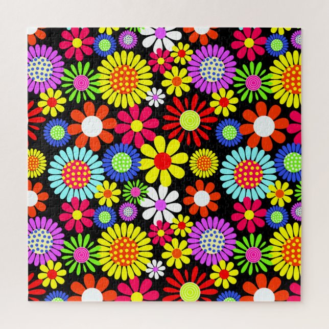 Puzzle Poder de flores hippie de primavera retro (Vertical)