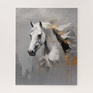 Puzzle Poderoso retrato de caballo blanco con efecto óleo