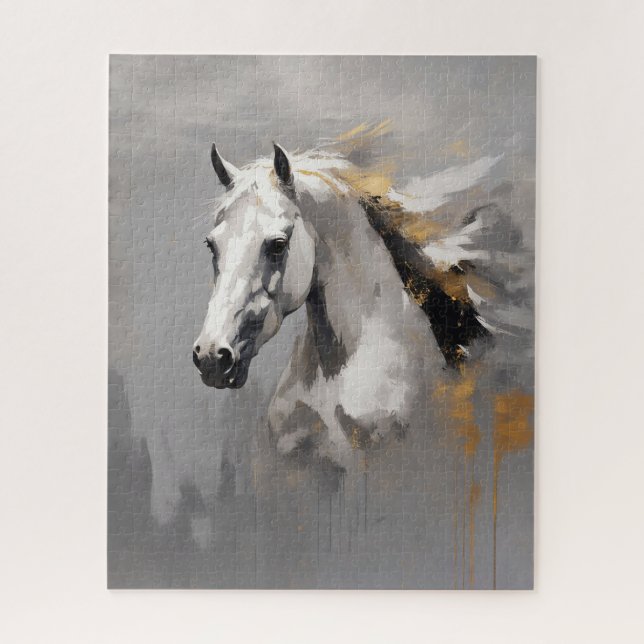 Puzzle Poderoso retrato de caballo blanco con efecto óleo (Vertical)