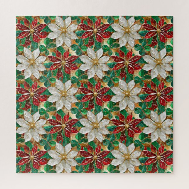 Puzzle Poinsettia blanca de oro verde (Vertical)