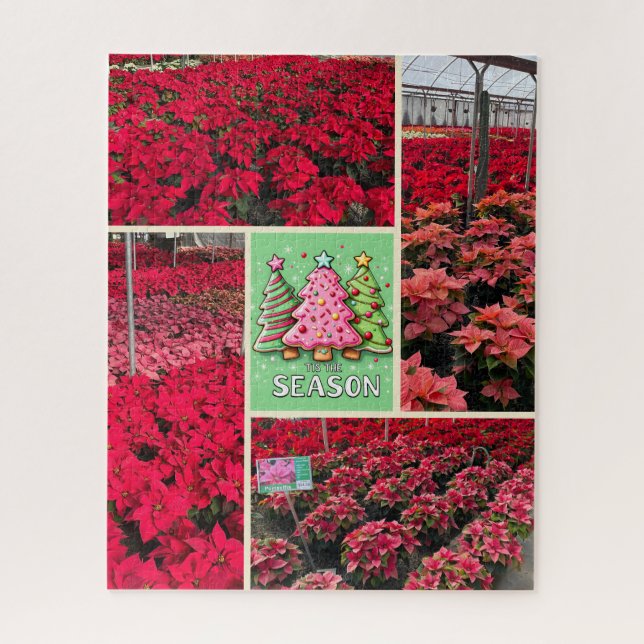 Puzzle Poinsettia y plantilla de foto Navidad vacaciones (Vertical)