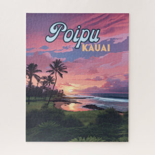 Puzzle Poipu Kauai Hawaii Beach Palm Tretro
