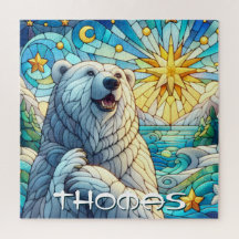 Polar Bear Faux Stained Glass Personalizado