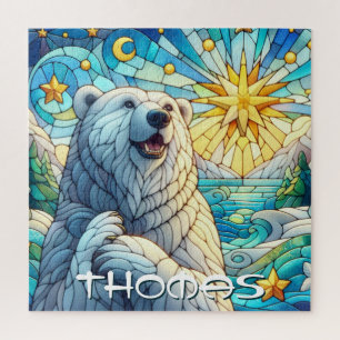 Puzzle Polar Bear Faux Stained Glass Personalizado