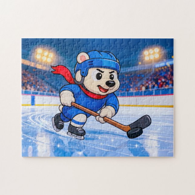 Puzzle Polar Bear Playing Ice Hockey on a Frozen Rink (Horizontal)