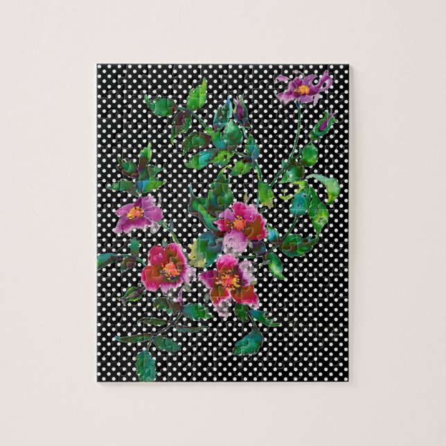 Puzzle Polka-puntos blanco y negro Rosa de época (Vertical)