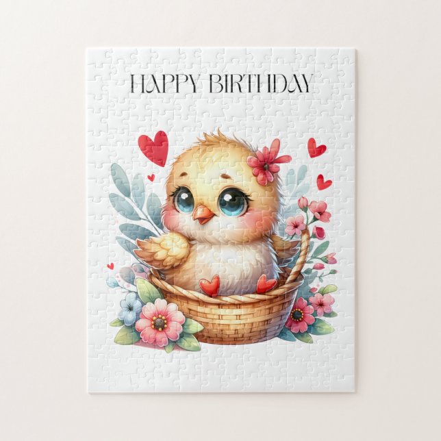 Puzzle Pollito de cumpleaños lindo. (Vertical)