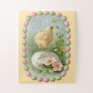 Puzzle Pollito de primavera con borde de huevo pastel