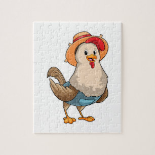 Puzzle Pollo como granjero con Gorra