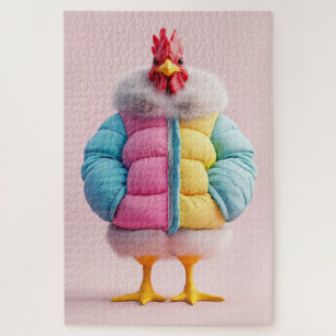 Puzzle Pollo con Estilo en Colorida Chaqueta Acolchada de