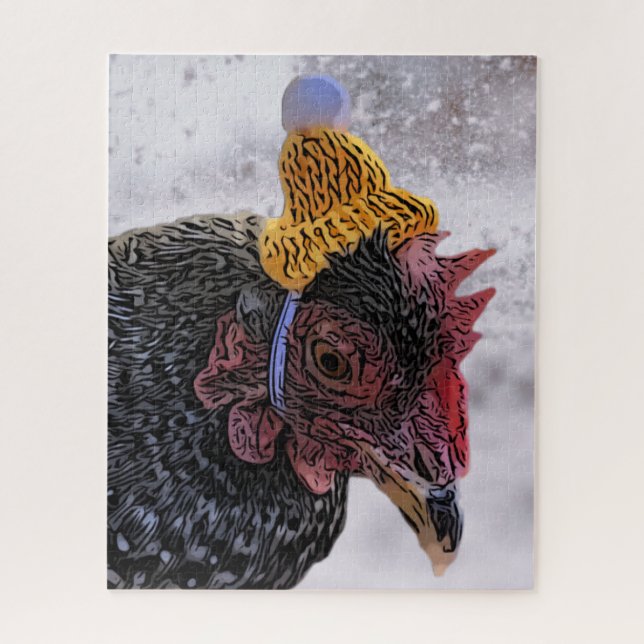 Puzzle Pollo con gorra de punto, (Vertical)
