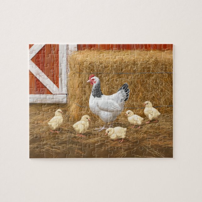 Puzzle Pollo Sussex Mama Hen y Chicas (Horizontal)