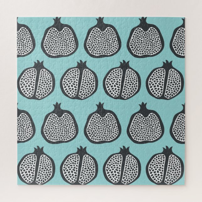 Puzzle Pomegranate Slices: Black Aqua Pattern. (Vertical)
