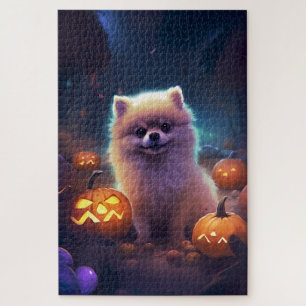 Puzzle Pomerania de Halloween con calabazas espeluznante 