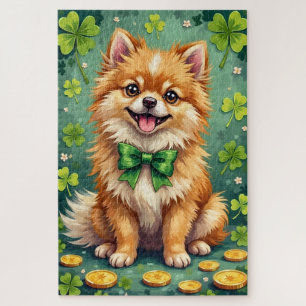 Puzzle Pomerania Día de San Patricio Perrito Afortunado A