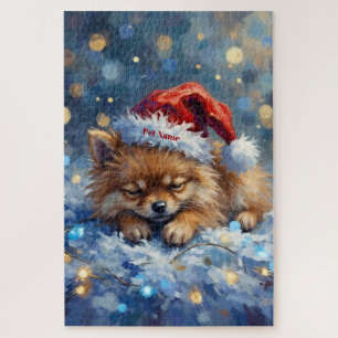 Puzzle Pomerania durmiendo sobre luces de hadas con sombr
