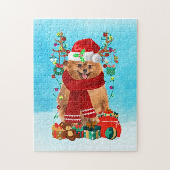 Puzzle Pomerania en la nieve con regalos de Navidades (Vertical)