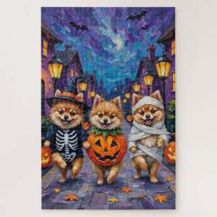 Puzzle Pomerania haciendo 'trick-or-treat' en disfraces d