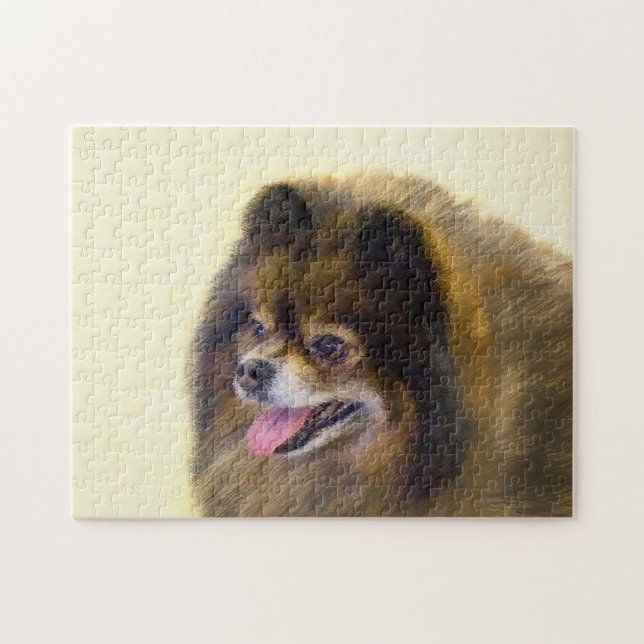 Puzzle Pomerania Negra y Tan Pintura Original de Perro (Horizontal)