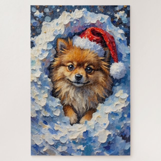 Puzzle Pomerania Perdida en una Nube de Gorro de Nieve de (Vertical)