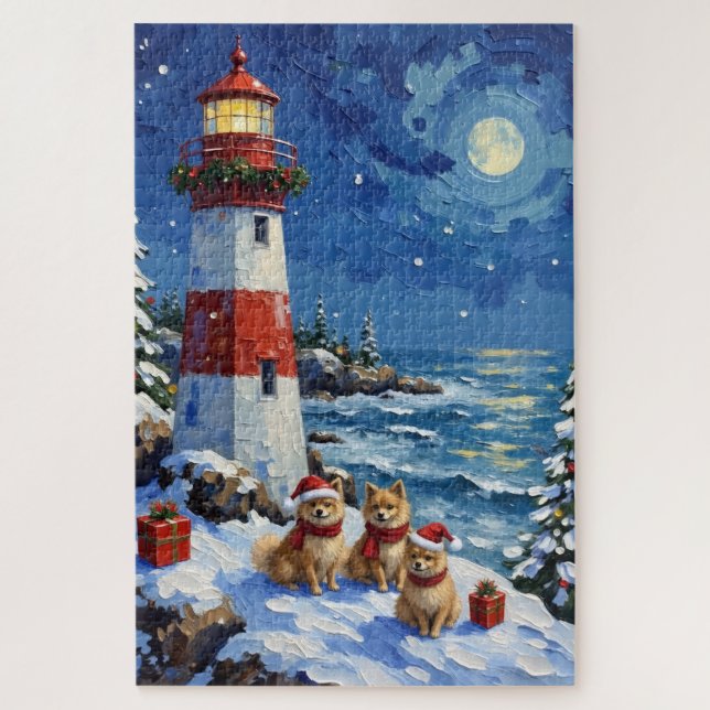 Puzzle Pomeranian Christmas Lighthouse Holiday (Vertical)