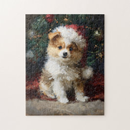 Puzzle Pomeranian Puppy Christmas Painting