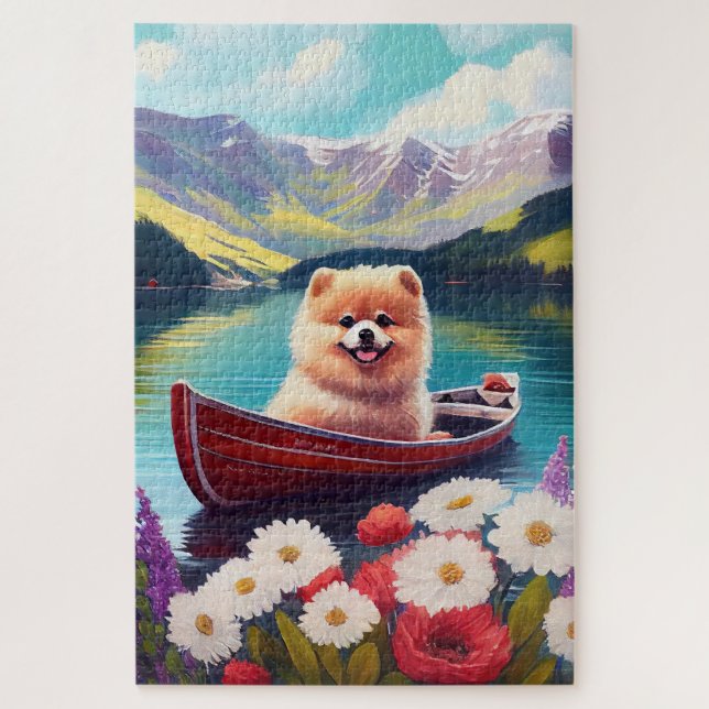 Puzzle Pomeranian sobre un remo: Una aventura escénica (Vertical)