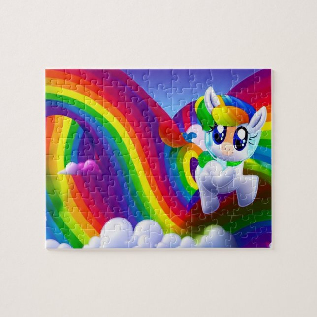 Puzzle Pony lindo con arcoiris, ponía de bebé (Horizontal)