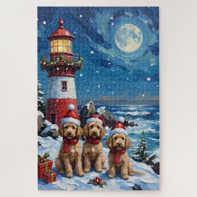 Puzzle Poodle Christmas Lighthouse Holiday (Vertical)