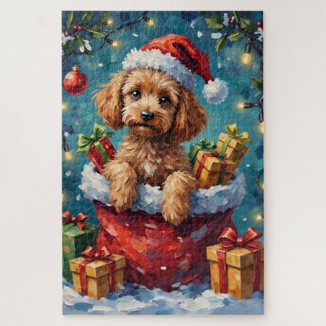 Puzzle Poodle Christmas Santa Bag Adventure (Vertical)